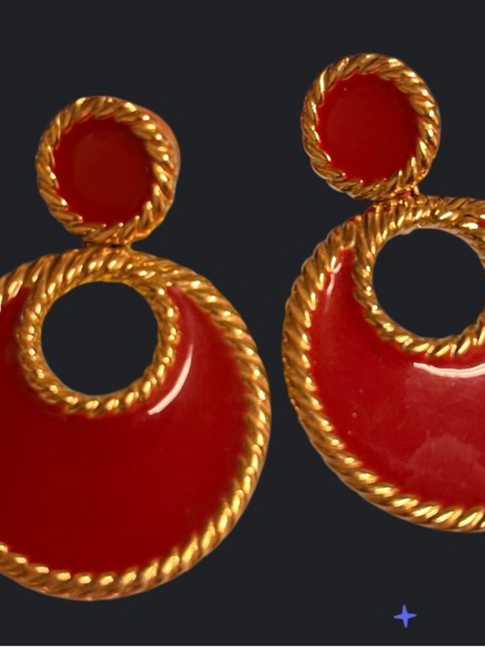 Gold-Tone Hoop Drop Earrings with Red Enamel Accents